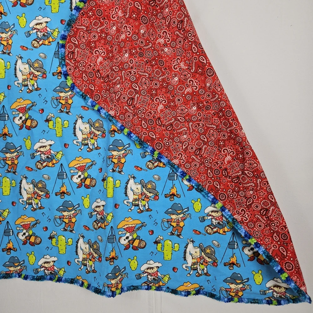 Handmade cowboy baby blanket with embroidered edges 42